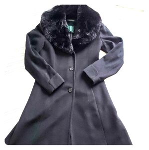 Lauren Ralph Lauren Wool Blend Black Fur Coat Sz 0